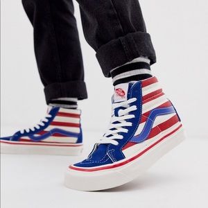 blue and red high top vans